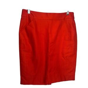 J. Crew 6 Red Orange Scarlet Double Serge Cotton Pencil Skirt
